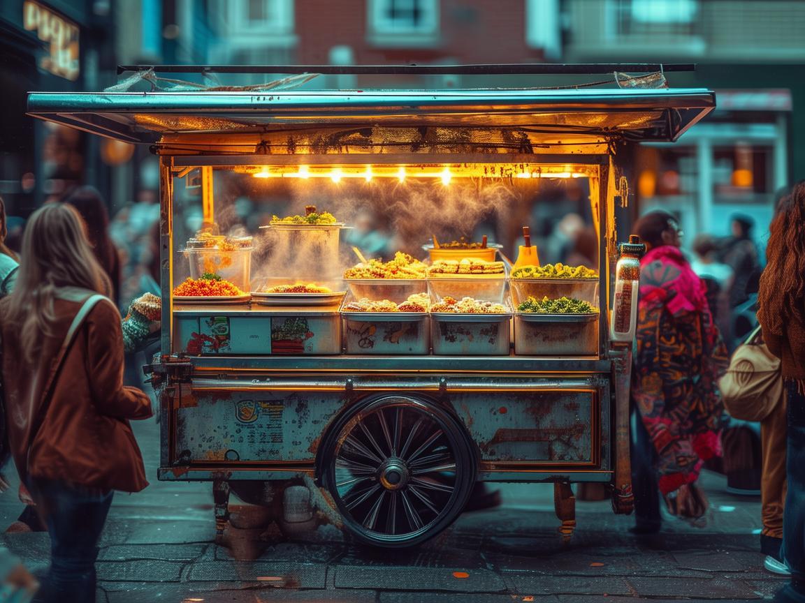 美食街小吃车，时尚与美味的流动盛宴