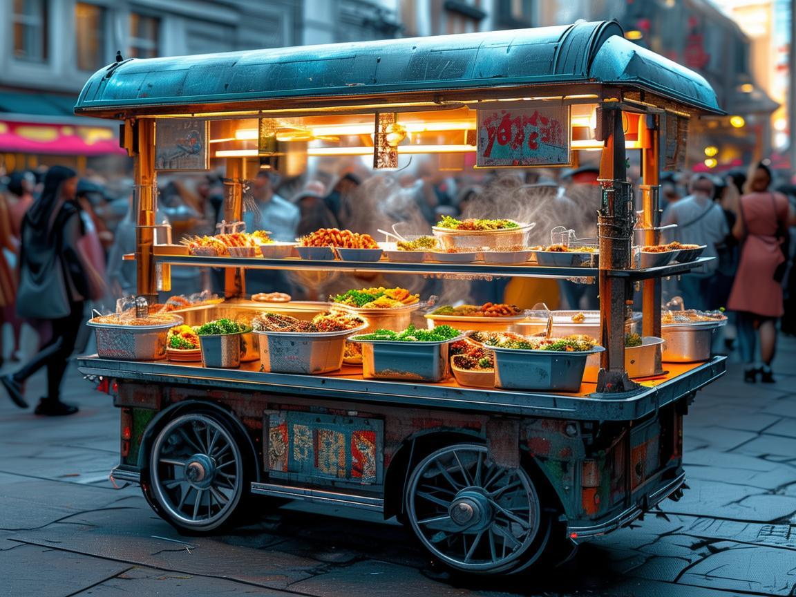美食街小吃车，时尚与美味的流动盛宴
