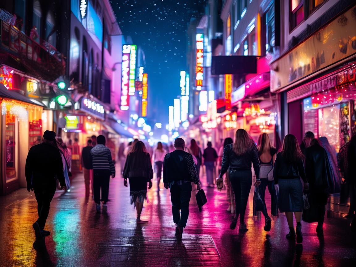 酒吧街的时尚魅力，舞动于夜色中的时装灵感