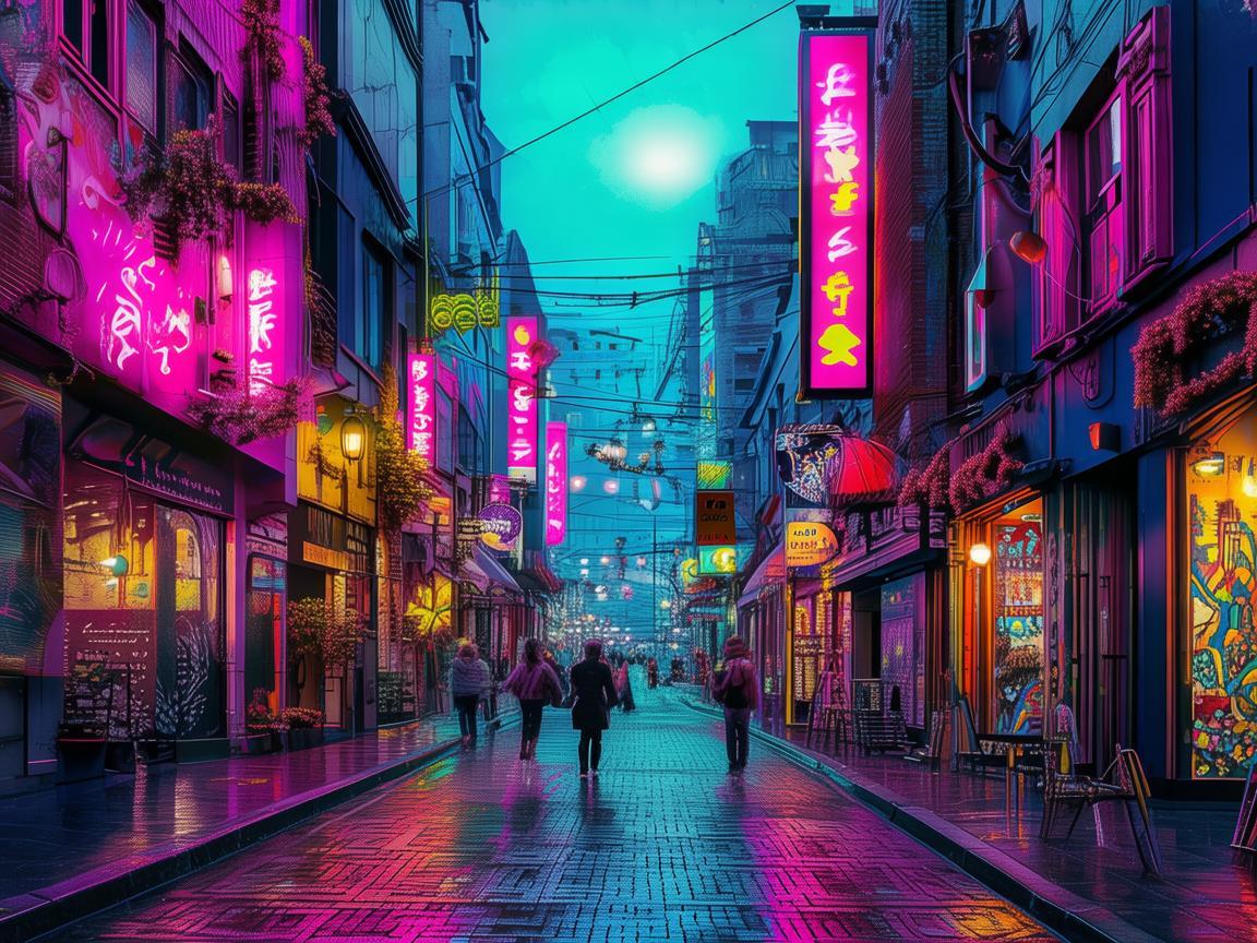酒吧街霓虹灯，时尚与光影的交织